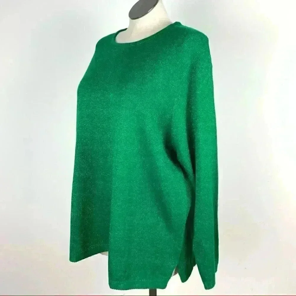 Anthony Richards Womens sweater size 3X green metallic knit vintage 80s 90s